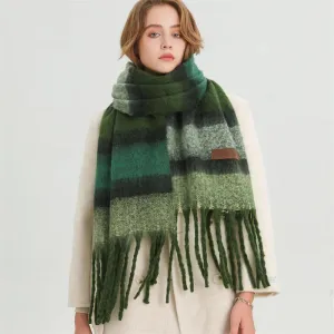 Color Blocked Stripe Cashmere Warm Winter Thick Soft Pashmina Wraps Bufanda Scarf