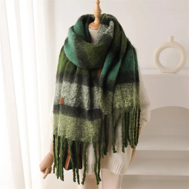 Color Blocked Stripe Cashmere Warm Winter Thick Soft Pashmina Wraps Bufanda Scarf