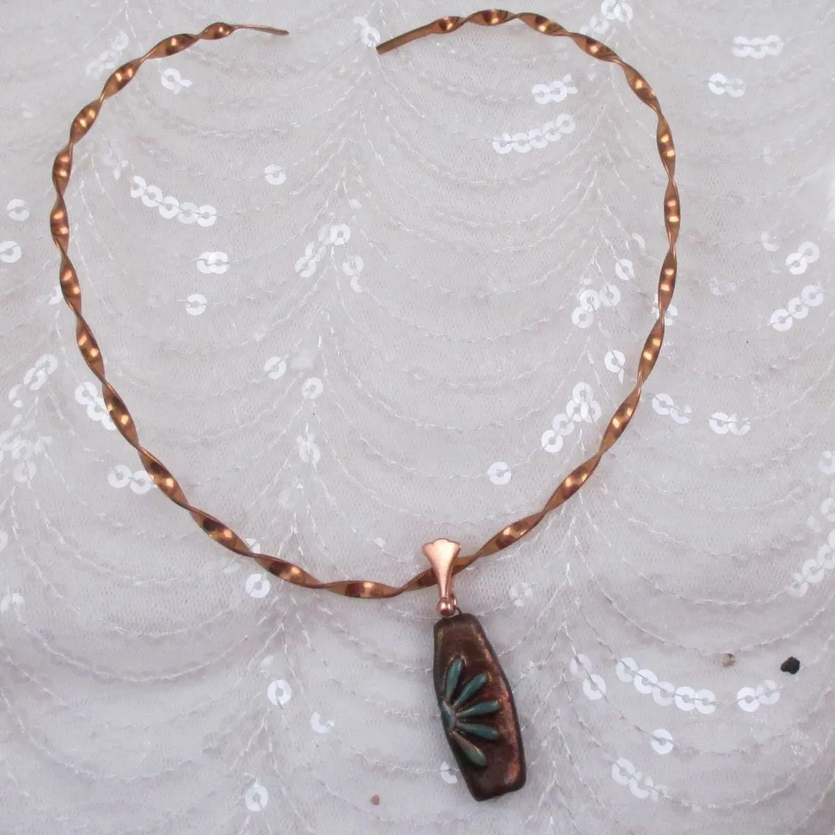 Copper Neck Wire  Choker with Artisan Handmade Pendant