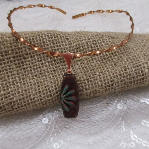 Copper Neck Wire  Choker with Artisan Handmade Pendant