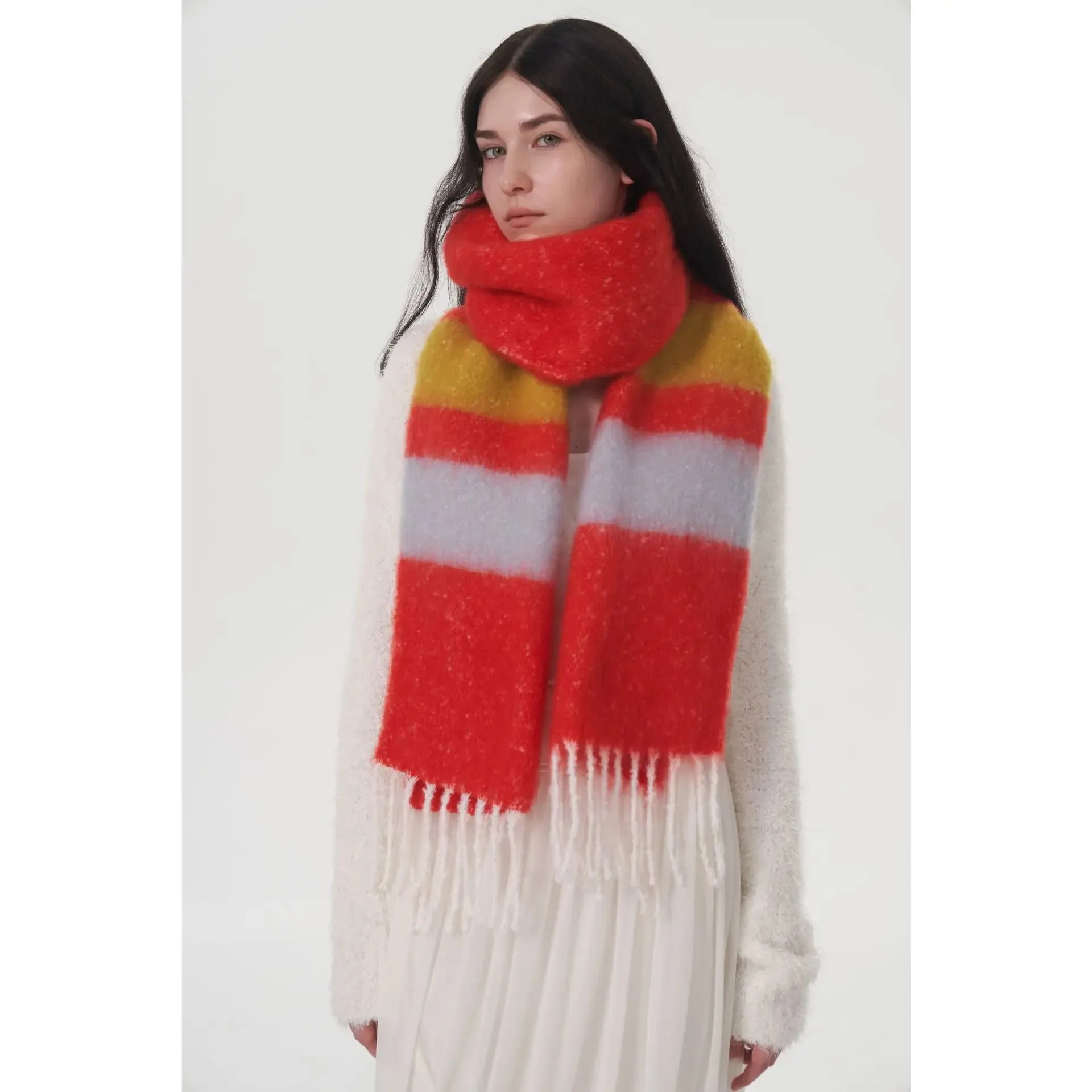 Designer Style Rainbow Striped Autumn Winter Warm Thick Muffler Scarf