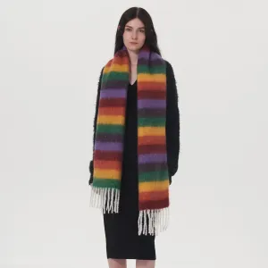 Designer Style Rainbow Striped Autumn Winter Warm Thick Muffler Scarf