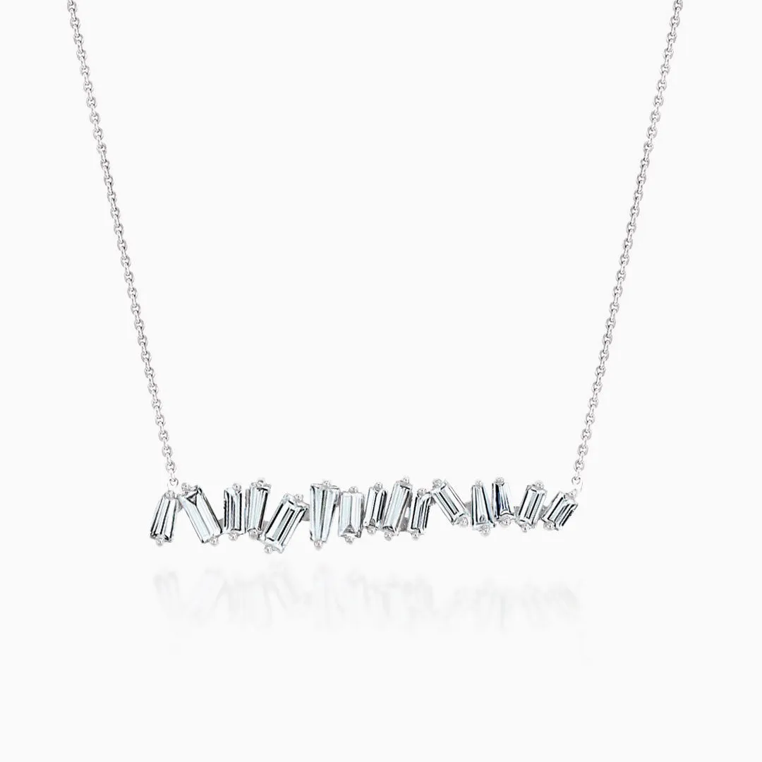 Diamond Baguettes Line Necklace - White Gold