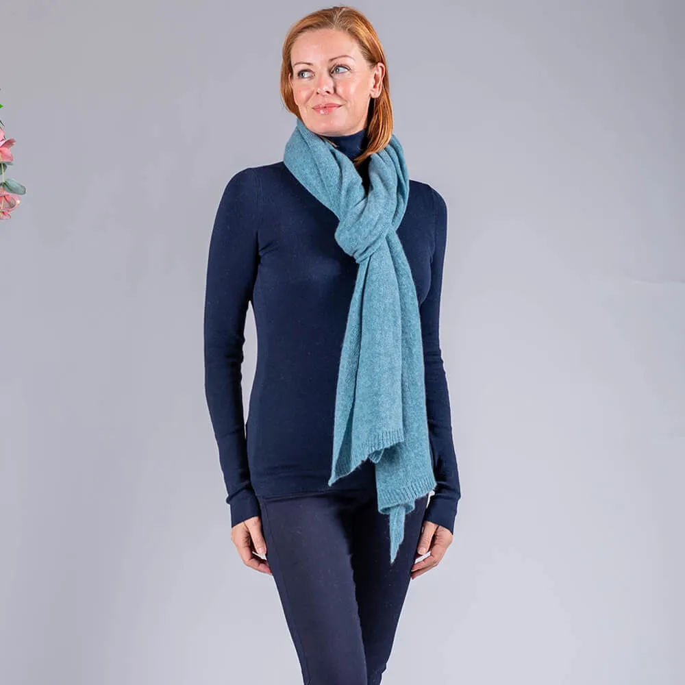 Dusty Teal Oversize Cashmere Knit Scarf