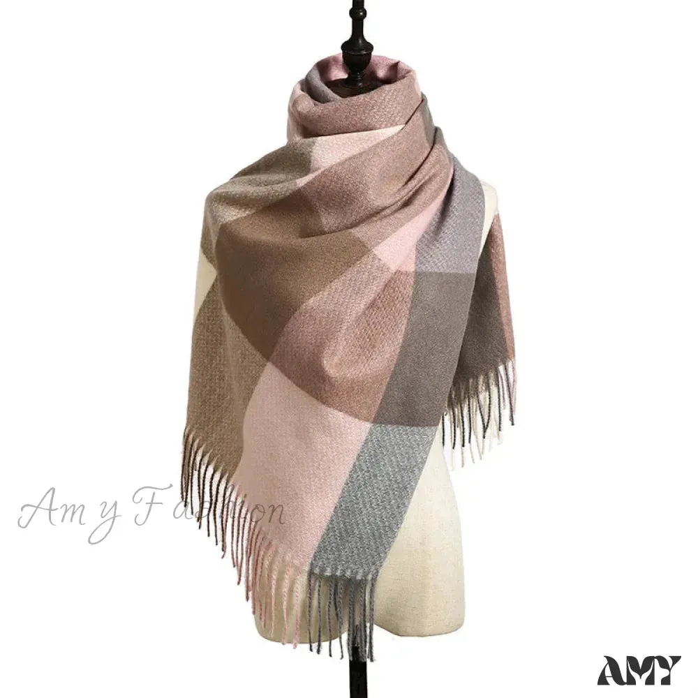 Elegant Lady Style Cashmere Tassel Luxury Scarf - Autumn Winter Striped Plaid