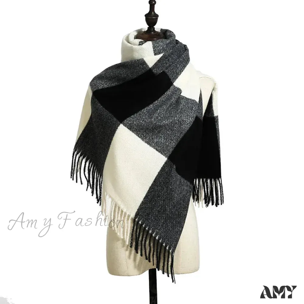 Elegant Lady Style Cashmere Tassel Luxury Scarf - Autumn Winter Striped Plaid