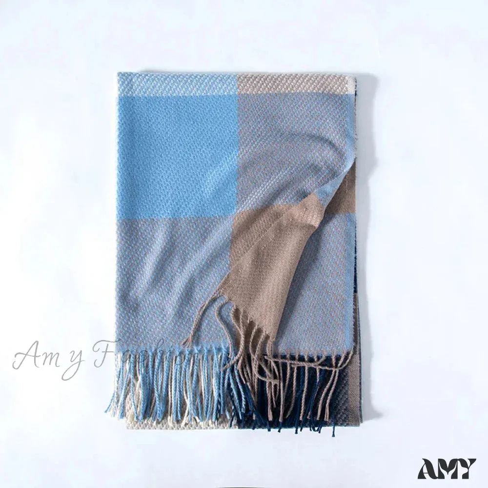 Elegant Lady Style Cashmere Tassel Luxury Scarf - Autumn Winter Striped Plaid