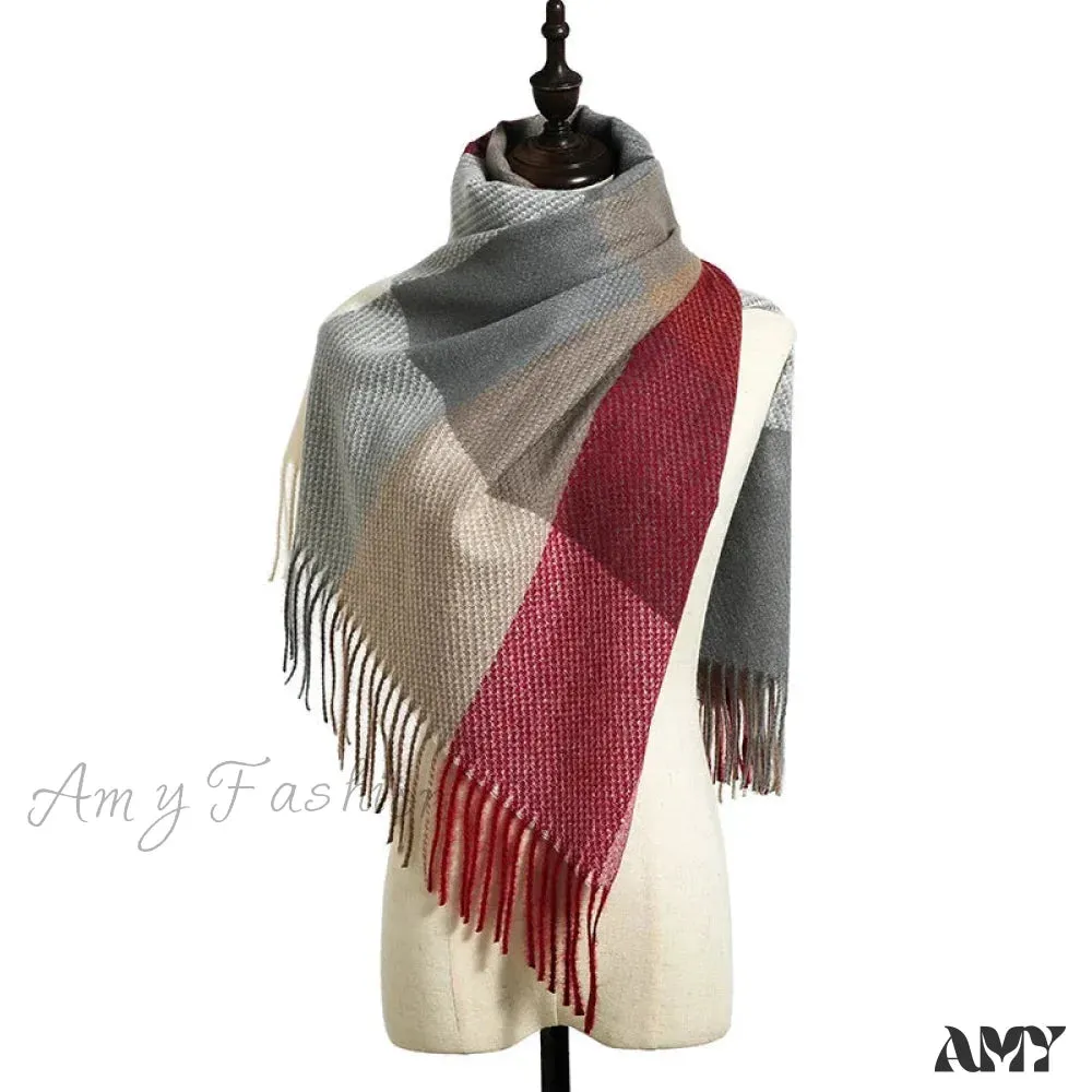 Elegant Lady Style Cashmere Tassel Luxury Scarf - Autumn Winter Striped Plaid