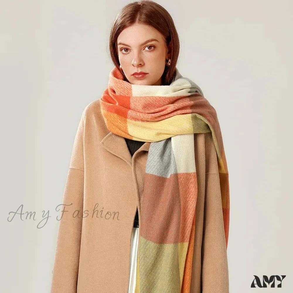 Elegant Lady Style Cashmere Tassel Luxury Scarf - Autumn Winter Striped Plaid