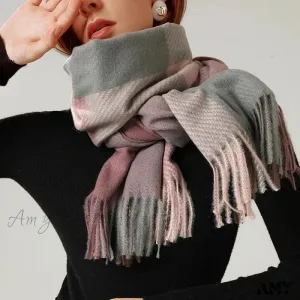 Elegant Lady Style Cashmere Tassel Luxury Scarf - Autumn Winter Striped Plaid