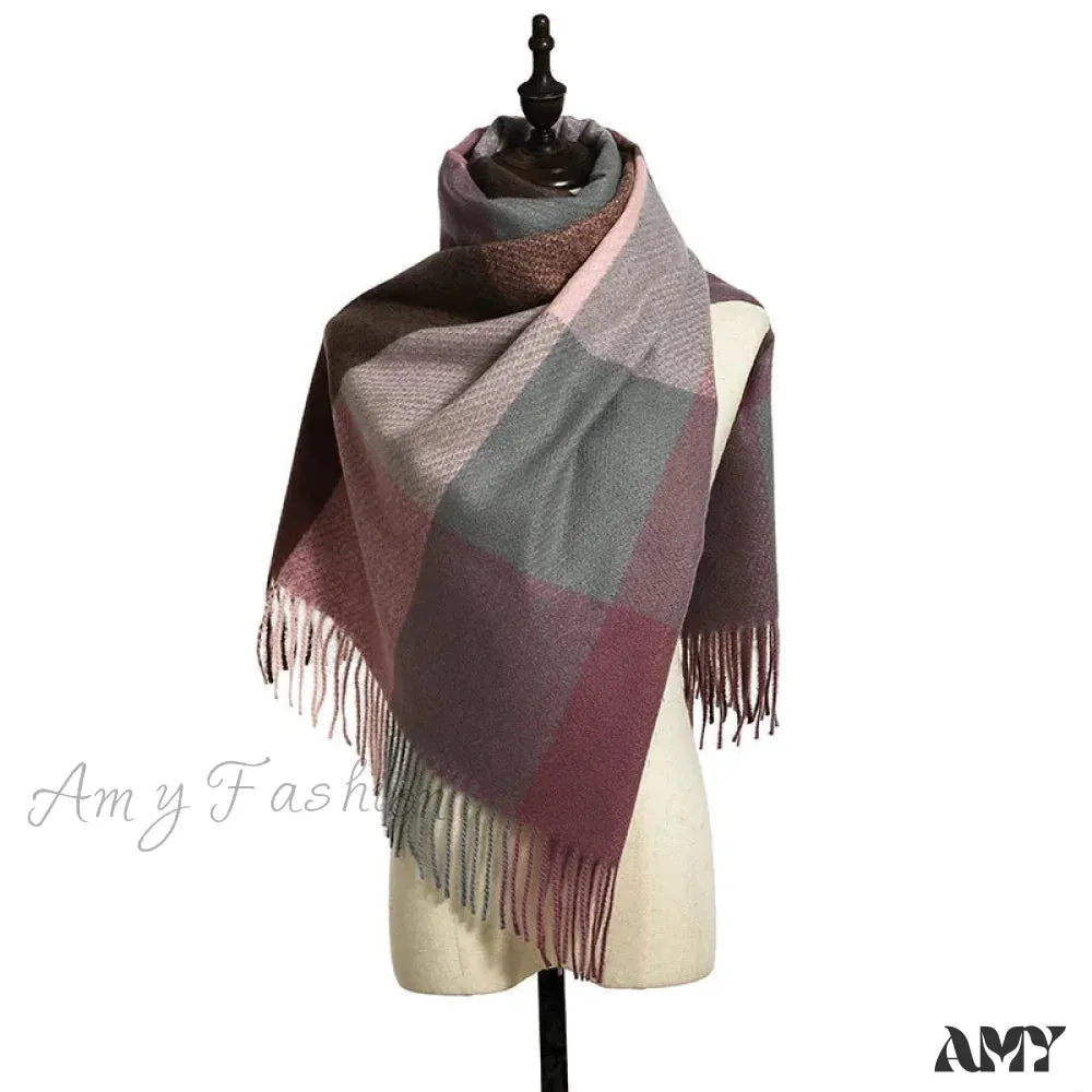 Elegant Lady Style Cashmere Tassel Luxury Scarf - Autumn Winter Striped Plaid