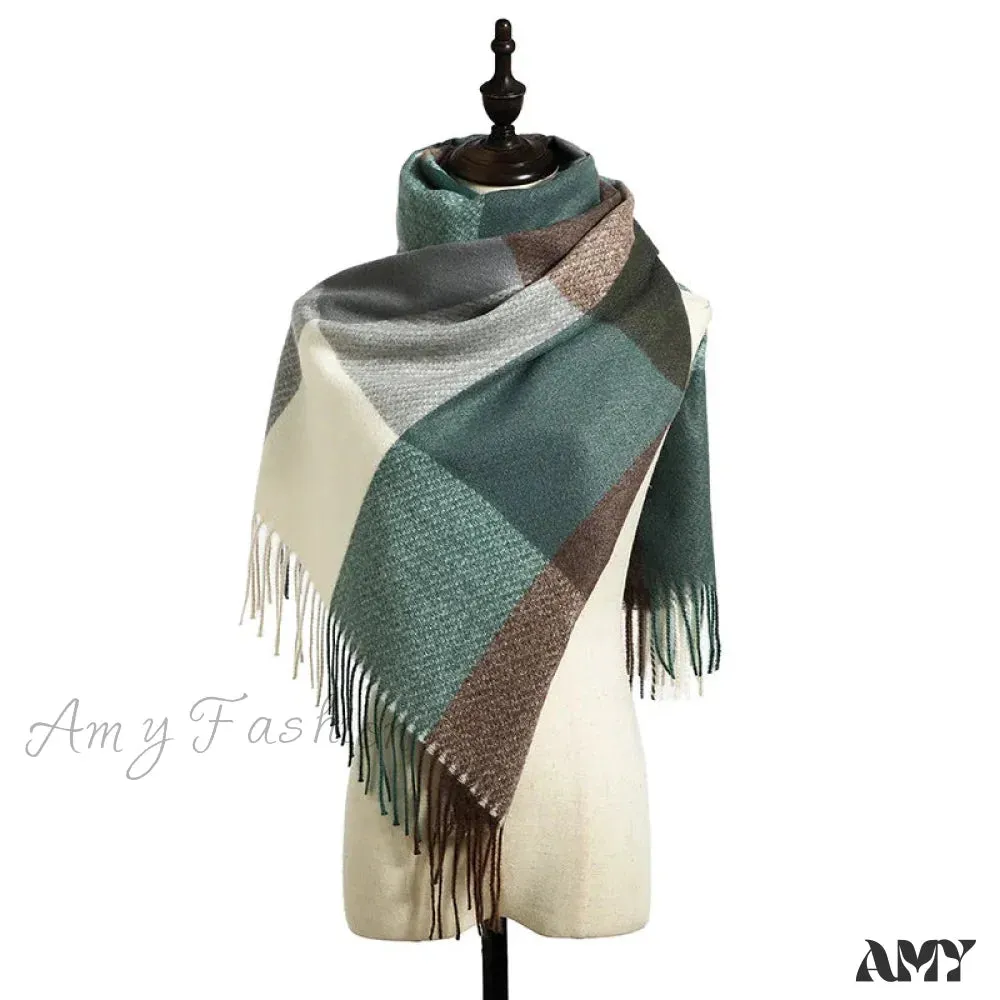 Elegant Lady Style Cashmere Tassel Luxury Scarf - Autumn Winter Striped Plaid