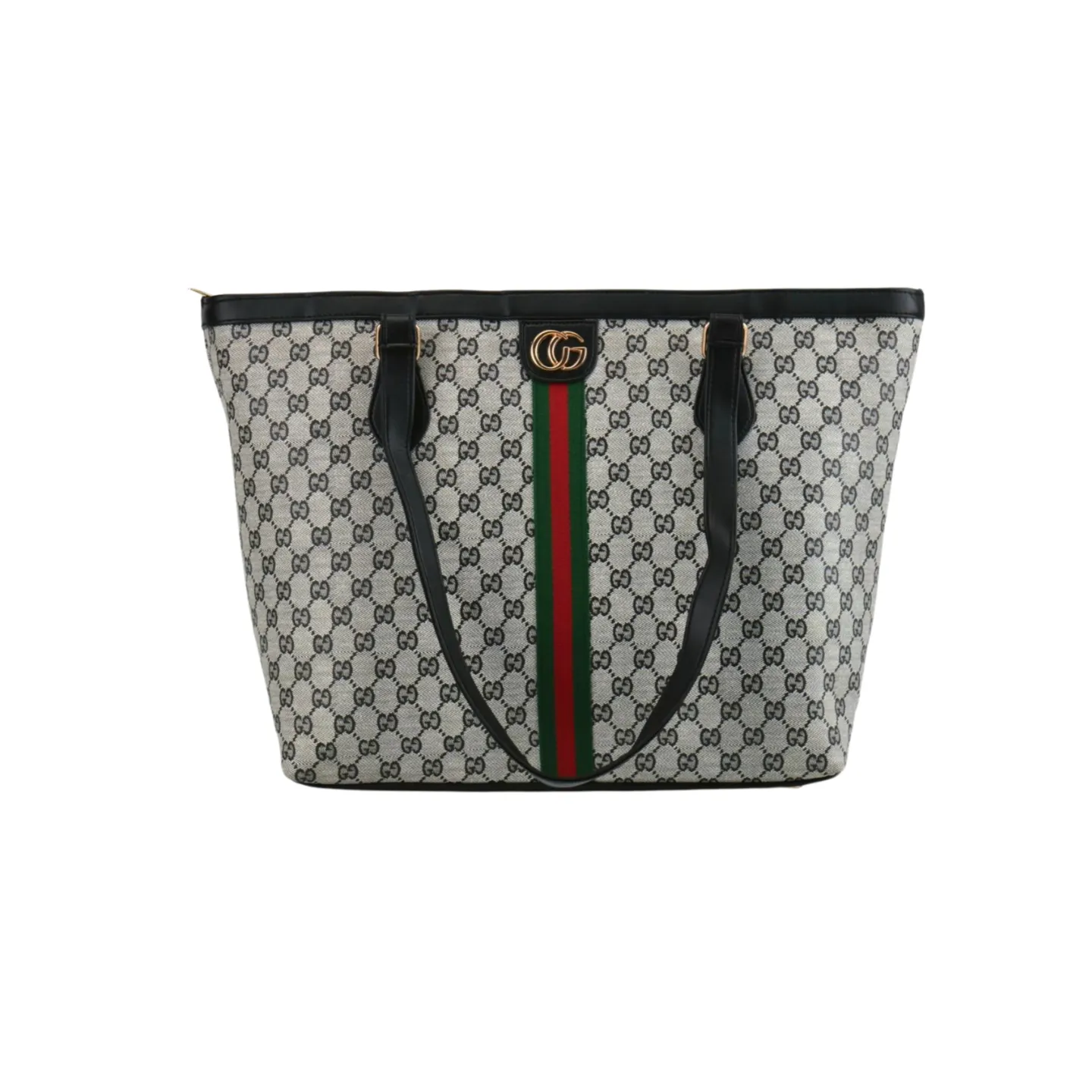 Elegant Tote Bag with Signature Pattern and Classic Stripe Design