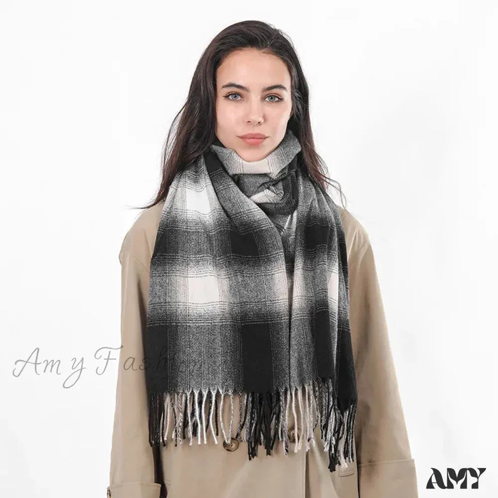 Europe Gradient Plaid Acrylic Cashmere Long Muffler Scarf