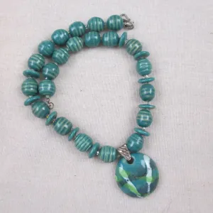 Fair Trade Kazuri Peacock Handmade Beaded Necklace with Pendant