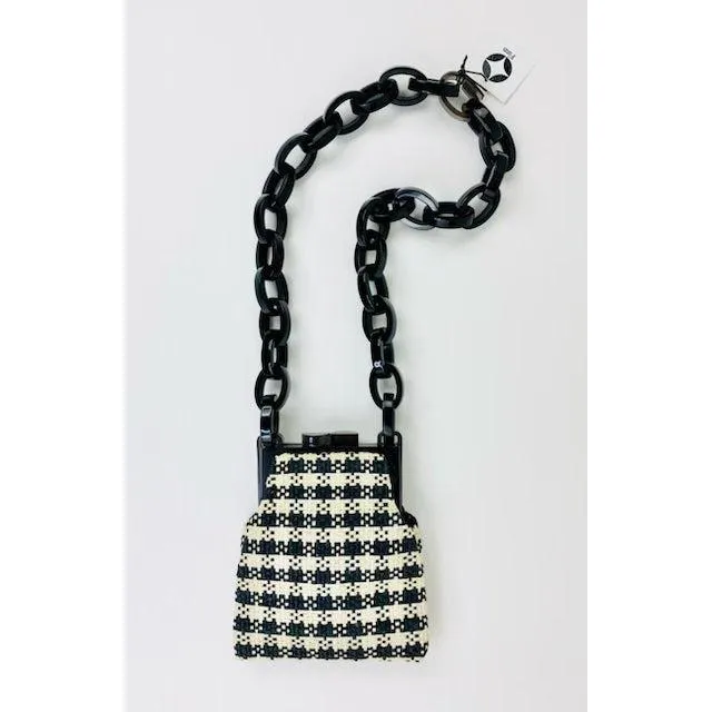 Finn Necklace: Vita Pied de Poule Raffia Miniaudiere