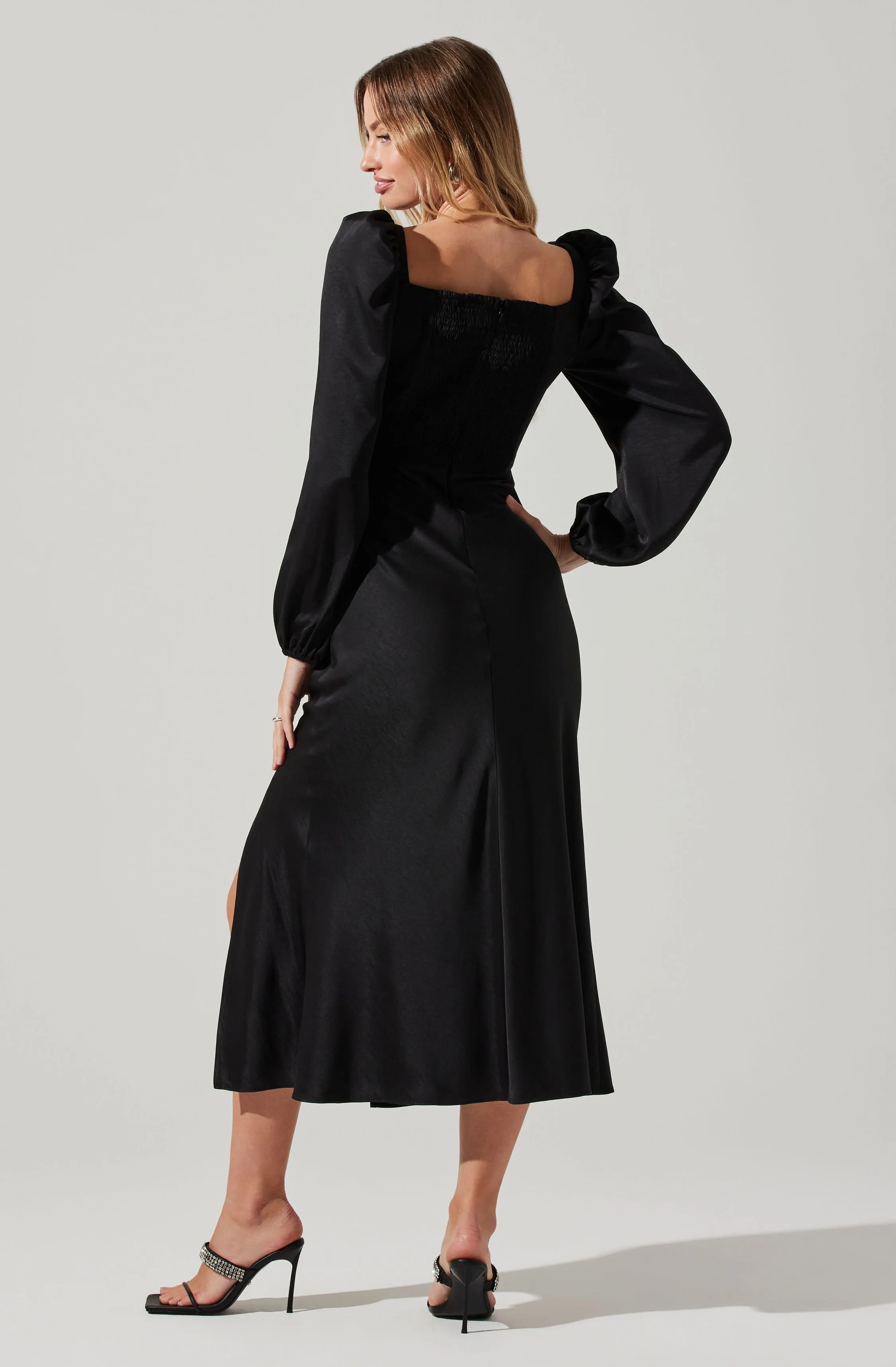 Gianna Contrast Mesh Long Sleeve Midi Dress