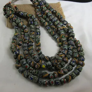 Handmade African Trade Beads Black Statement  Necklace Five Strand