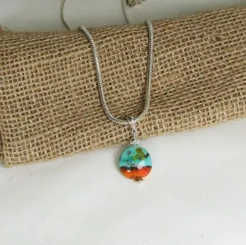 Handmade Artisan Glass Bead Lampwork Aqua Pendant Necklace