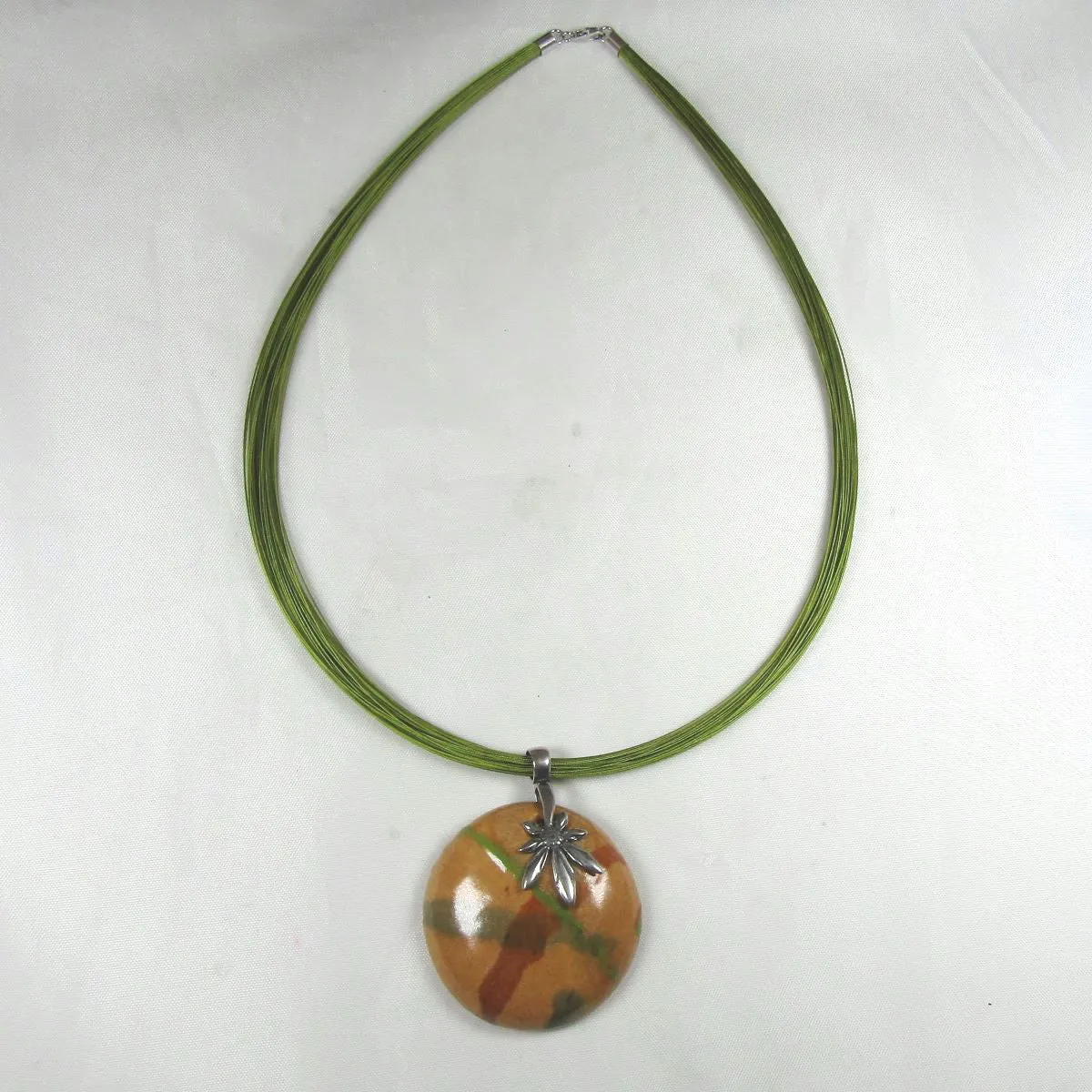 Handmade Fair Trade Kazuri Pendant  on  Multi-strand Peridot Necklace