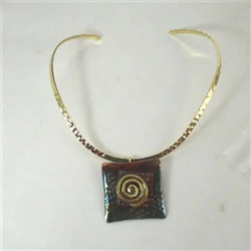 Handmade Multi Luster Raku Pendant Spiral Bail Gold Choker