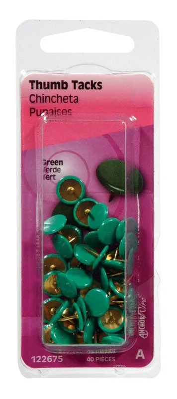 Hillman Green Push Pins 40 pk