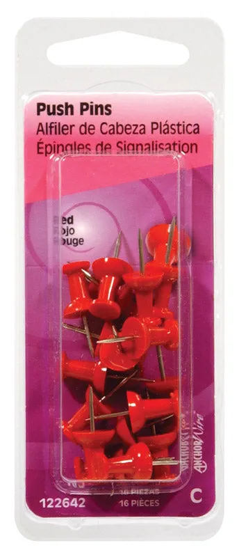 Hillman Red Push Pins 16 pk