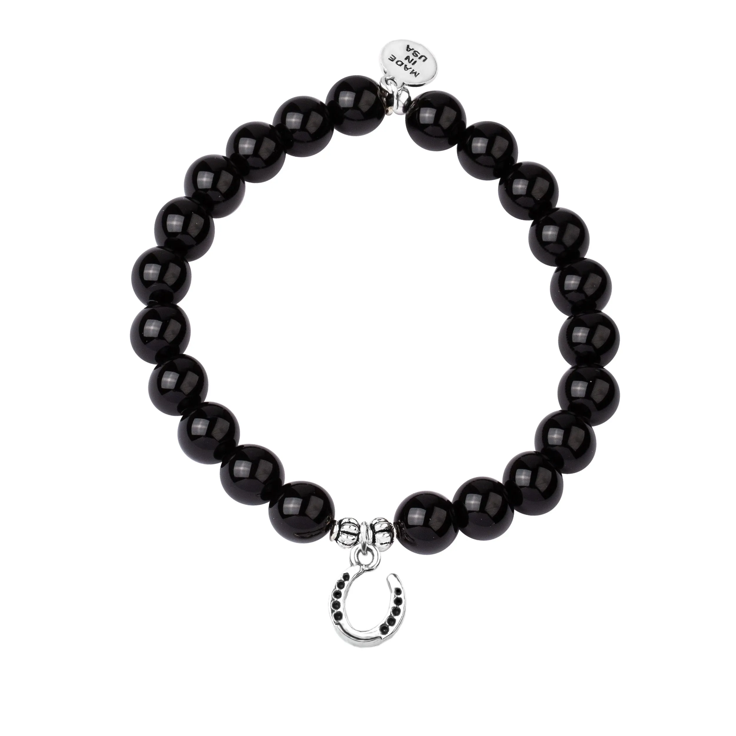 Horseshoe | Stone Beaded Charm Bracelet | Onyx