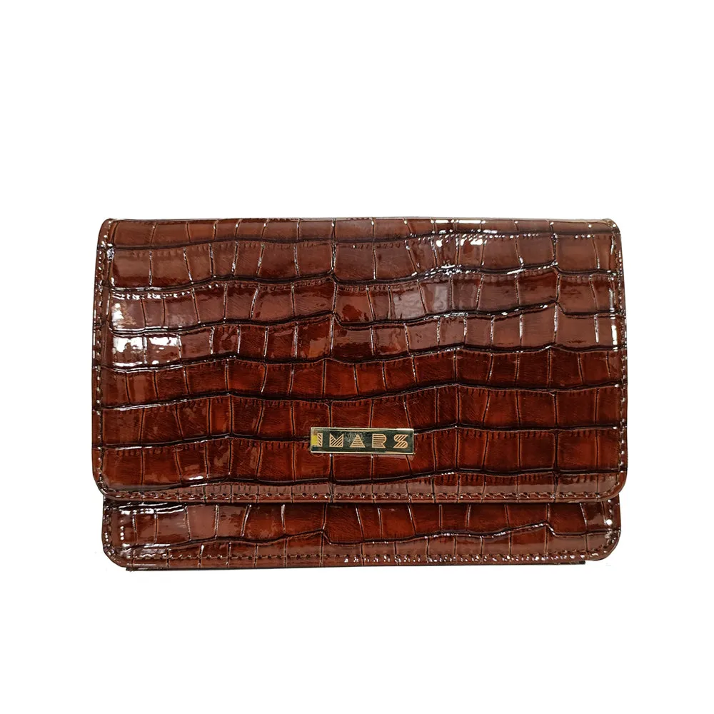 IMARS Stylish Crossbody Brown Croco For Women & Girls (Sling Bag) Made With Faux Leather