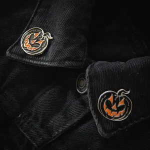 Jack-O-Lantern Collar Pin Set - Silver & Black by Ectogasm