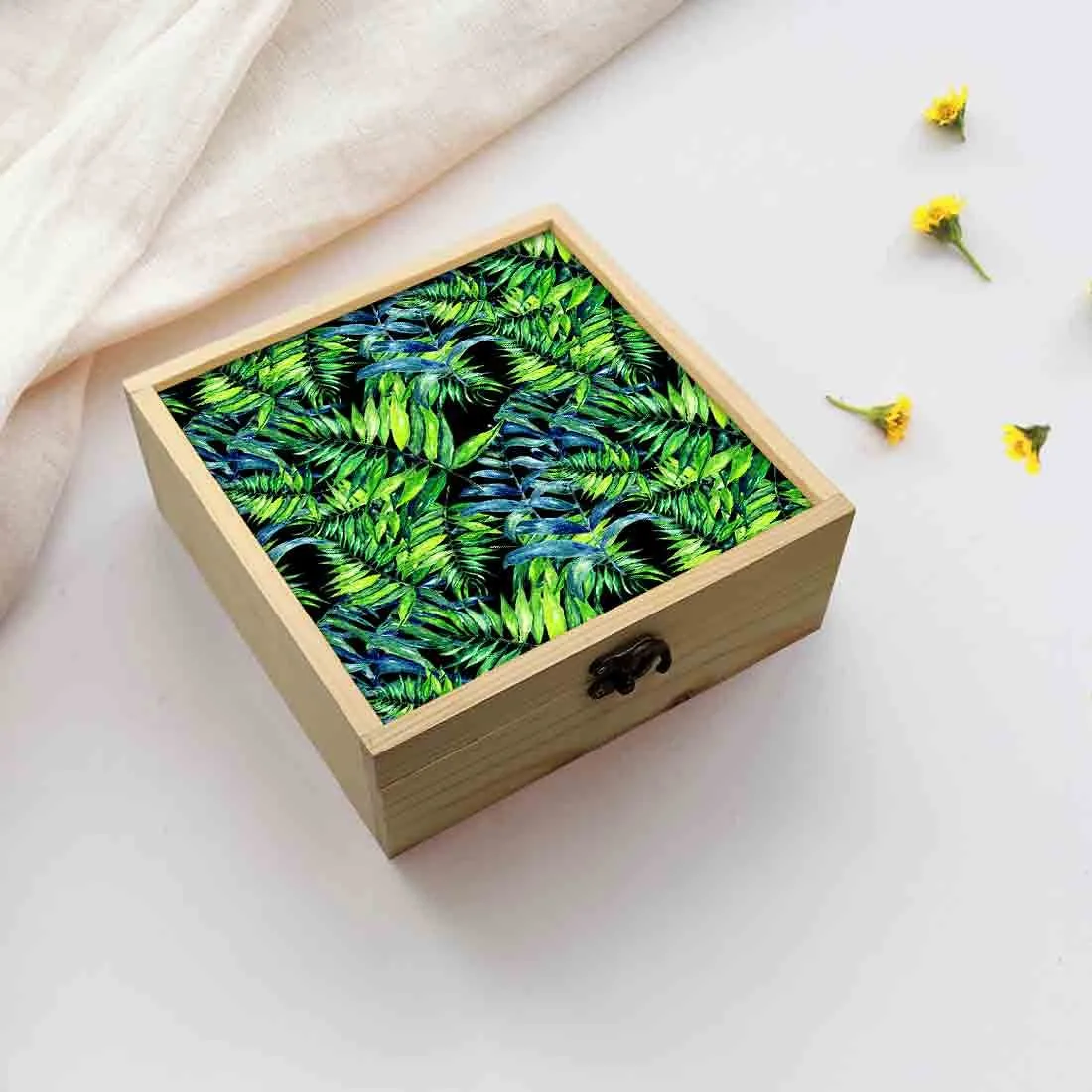 Jewellery Box Wooden Jewelry Organizer -  Tropical Green Leaf