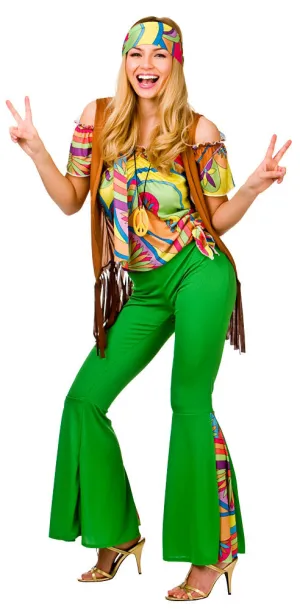 Ladies 60s Groovy Hippie 1960s 70s Retro Hippy Fancy Dress Costume