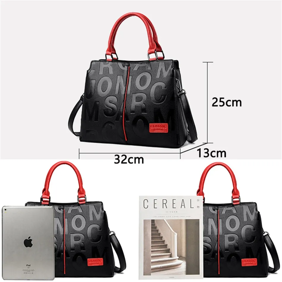 Leather Letter Shoulder Bags, Large Capacity Tote Bags, Women Handbags