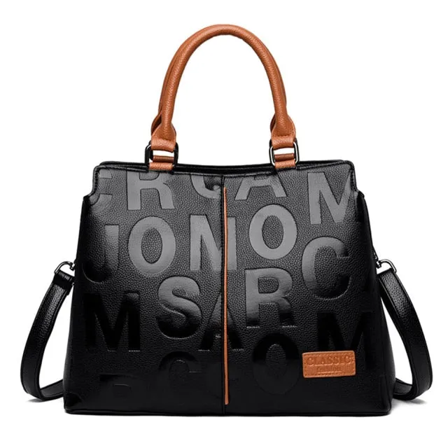 Leather Letter Shoulder Bags, Large Capacity Tote Bags, Women Handbags