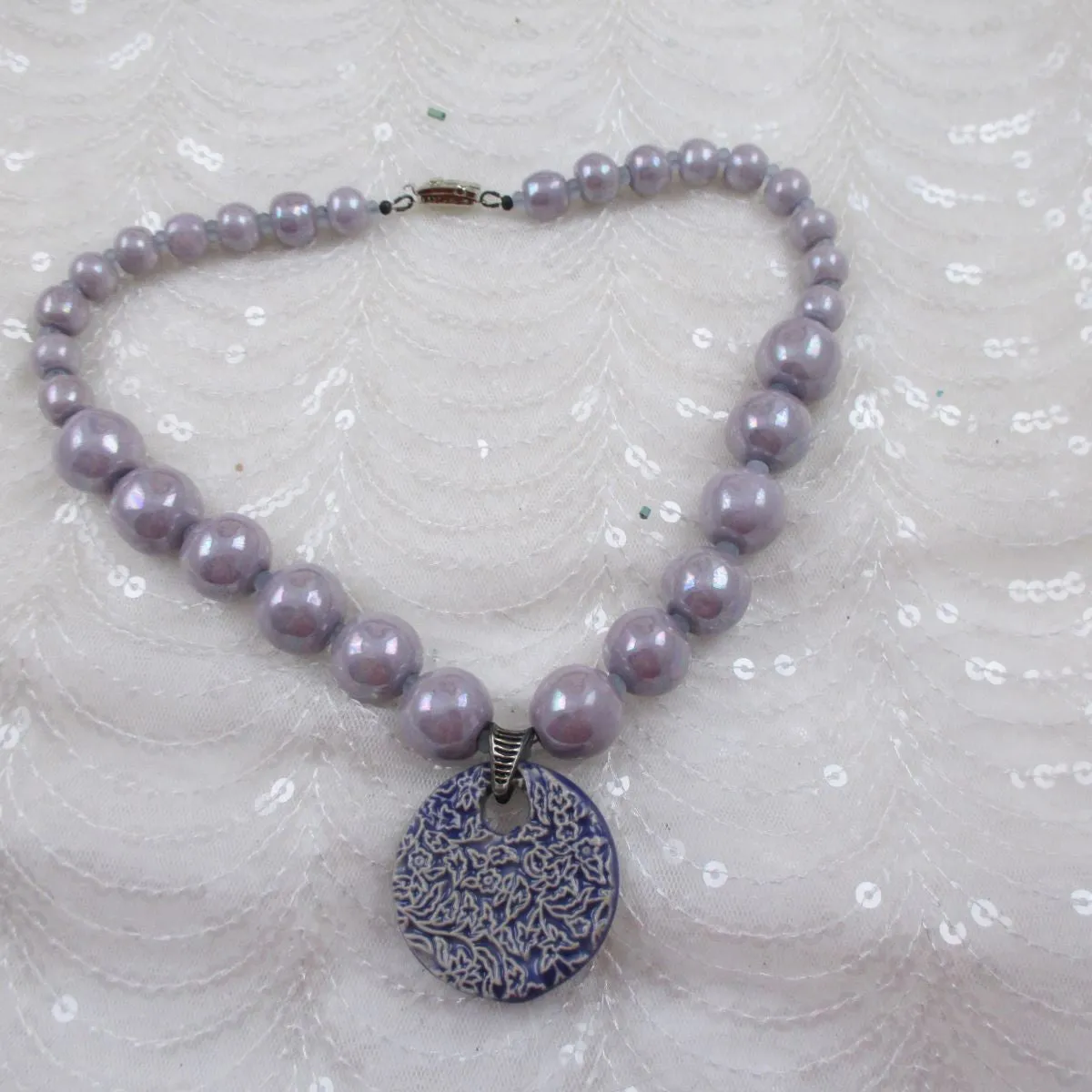 Lilac Bead  Necklace with Handmade Fair Trade Swazi Pendant