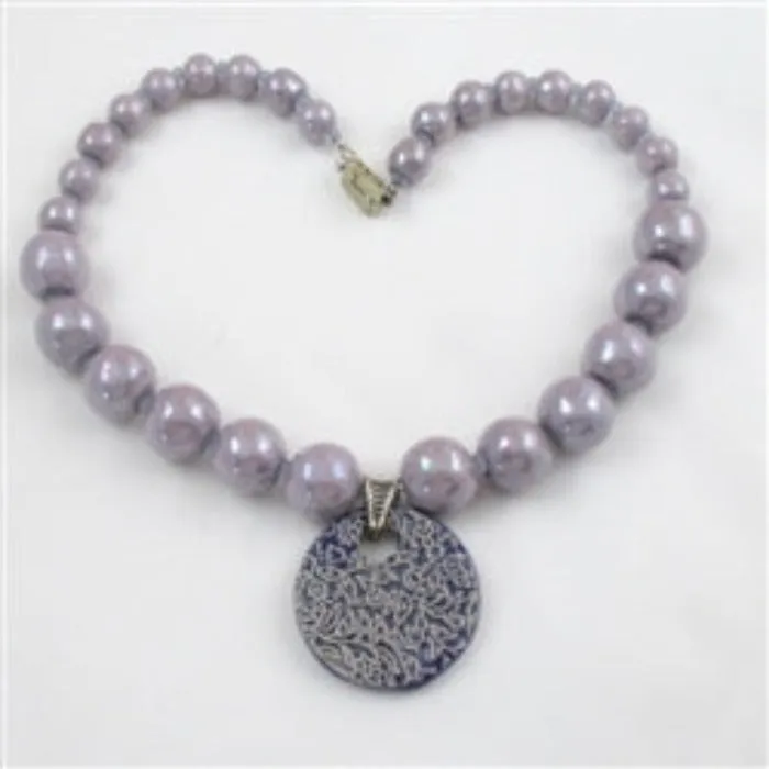 Lilac Bead  Necklace with Handmade Fair Trade Swazi Pendant