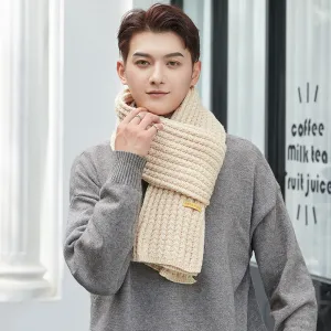 Men's And Women's Solid Colour Woollen Long Warm Knitted Scarf