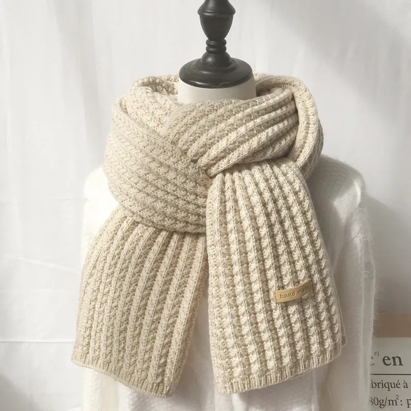 Men's And Women's Solid Colour Woollen Long Warm Knitted Scarf