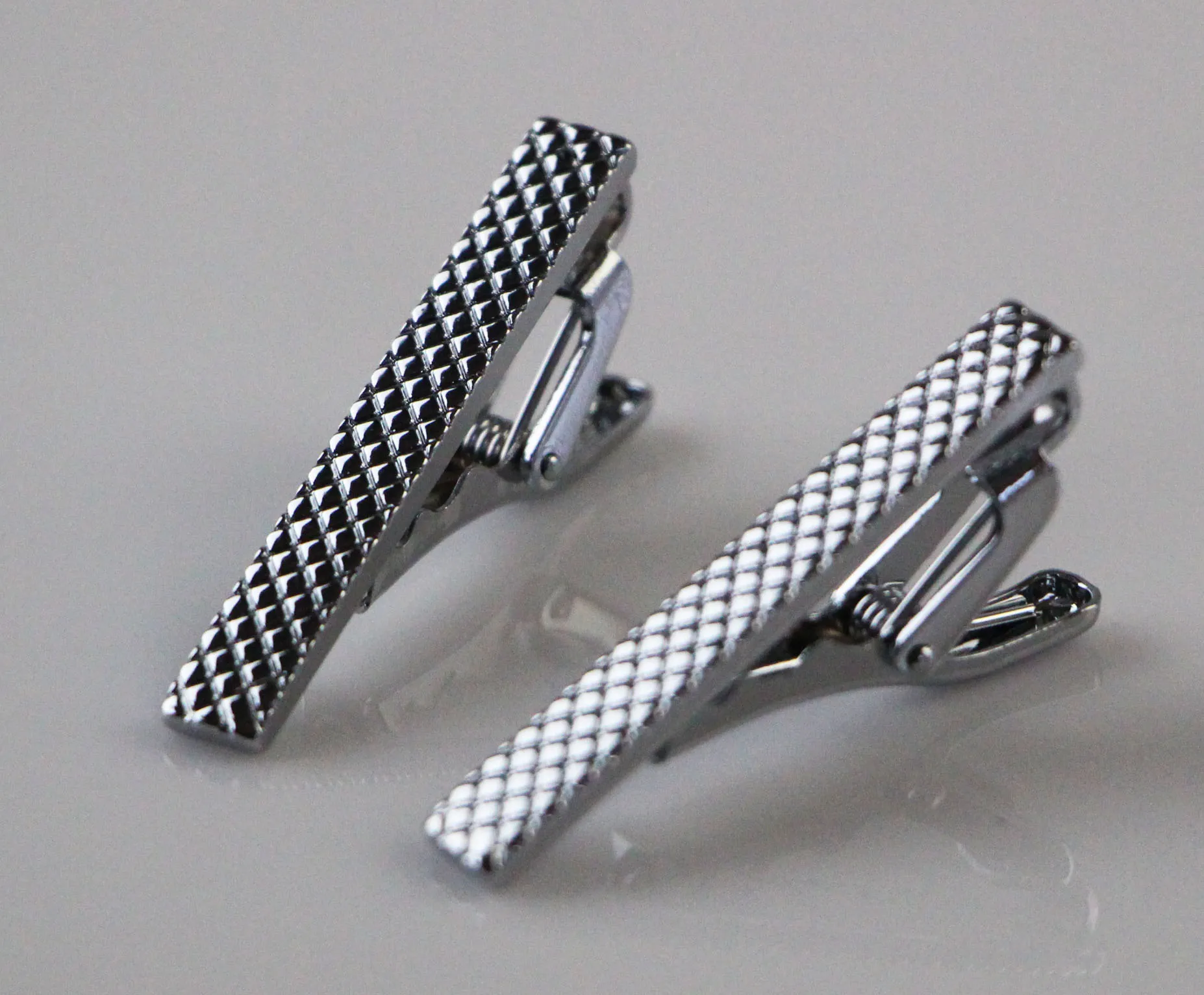 Mens Silver Diamond Tie Clip Clasp