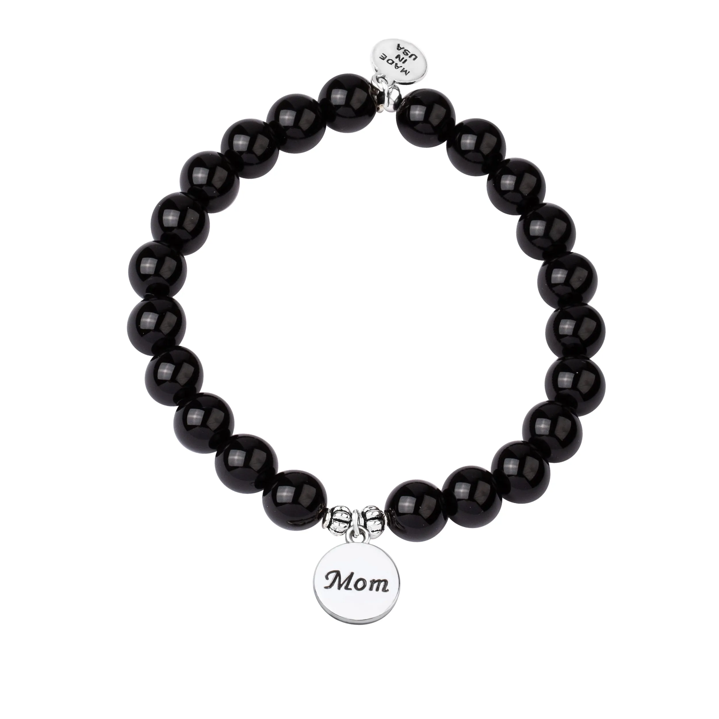 Mom | Stone Beaded Charm Bracelet | Onyx