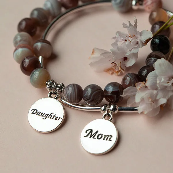 Mom | Stone Beaded Charm Bracelet | Turquoise