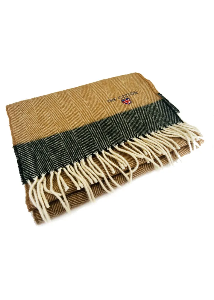 Mustard & Dark Green Herringbone Lambswool Fringe Scarf