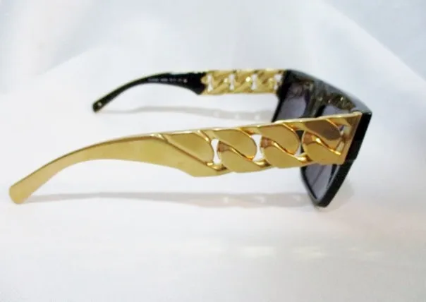 NEW CELINE PARIS CHAIN SUNGLASSES 41019 BLACK GOLD - RARE!