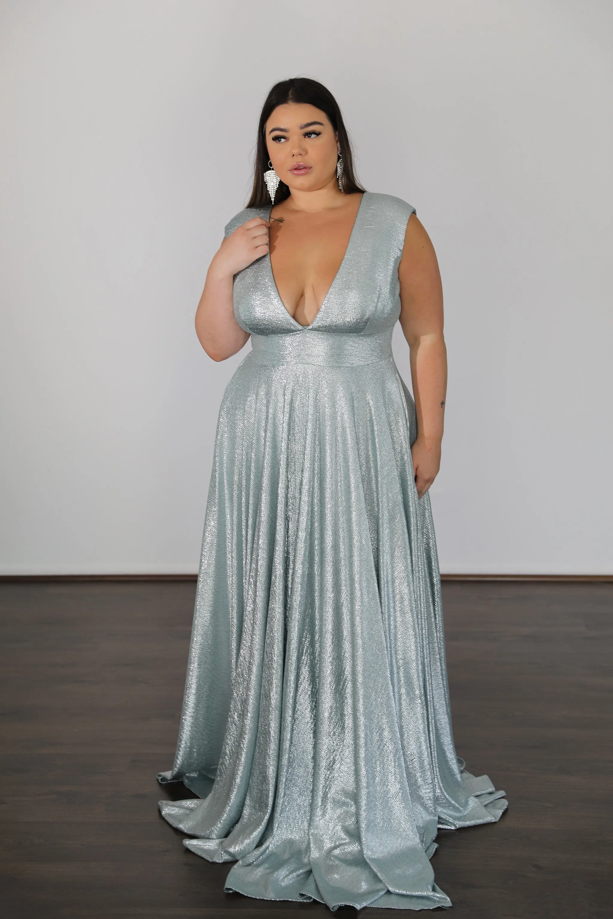 Once Labeled Designer SABRINA Stretch Shimmer Curve & Plus Size Formal Dress