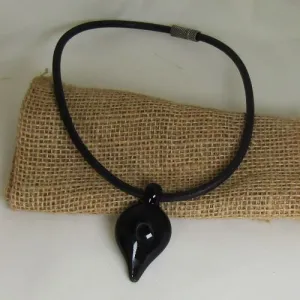 One Of A Kind  Black Handmade Pendant on Leather Necklace