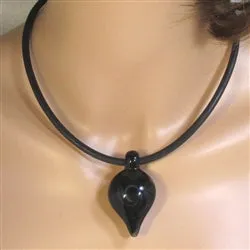 One Of A Kind  Black Handmade Pendant on Leather Necklace