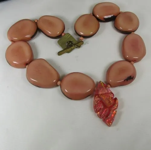 Pink Tagua Nut Statement Necklace with Handmade Pendant