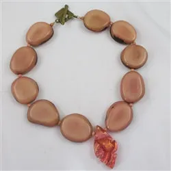 Pink Tagua Nut Statement Necklace with Handmade Pendant