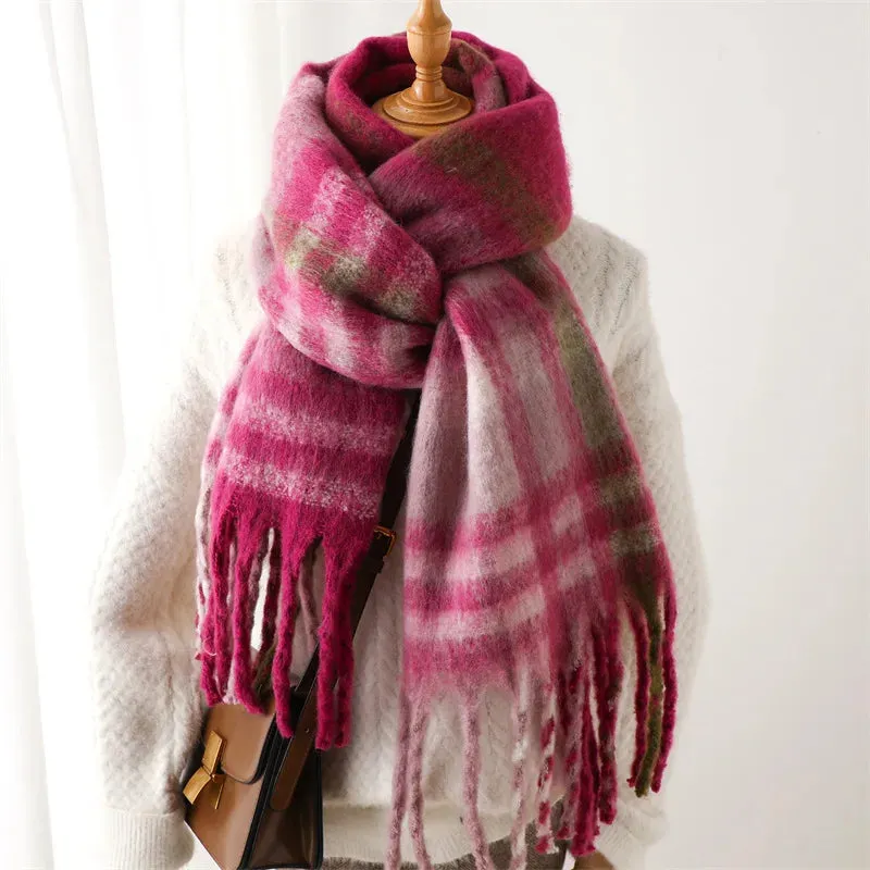 Plaid Striped Imitate Cashmere Outdoor Woman Scarf - Keep Warm and Soft Thick