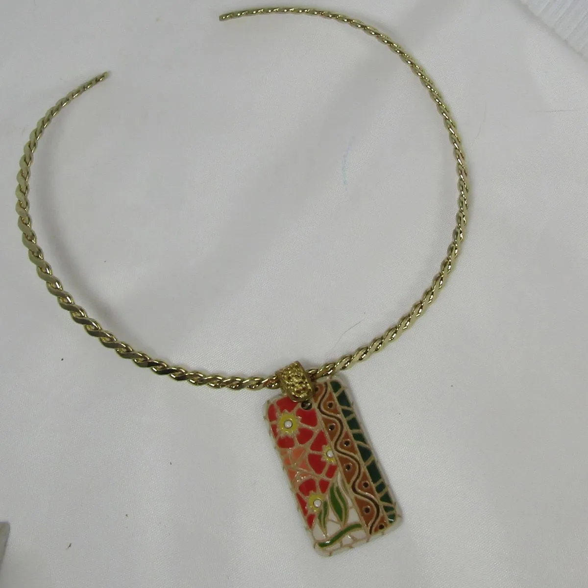 Red Hand Carved Terracotta Flower Pendant on Gold Choker